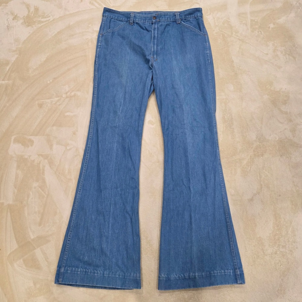 Vintage 70s Four Seasons by KALI Denim Flare Bell Bottom Jeans 38x35.5 Rainbow